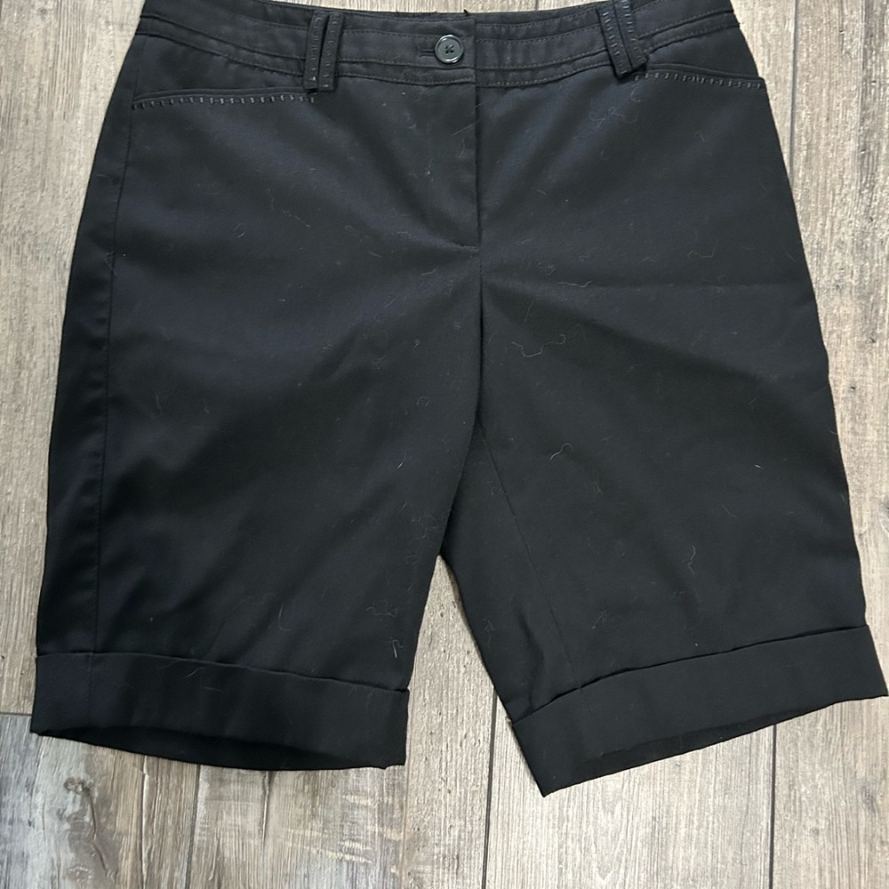 Women's Black Bermuda length cuffed Shorts